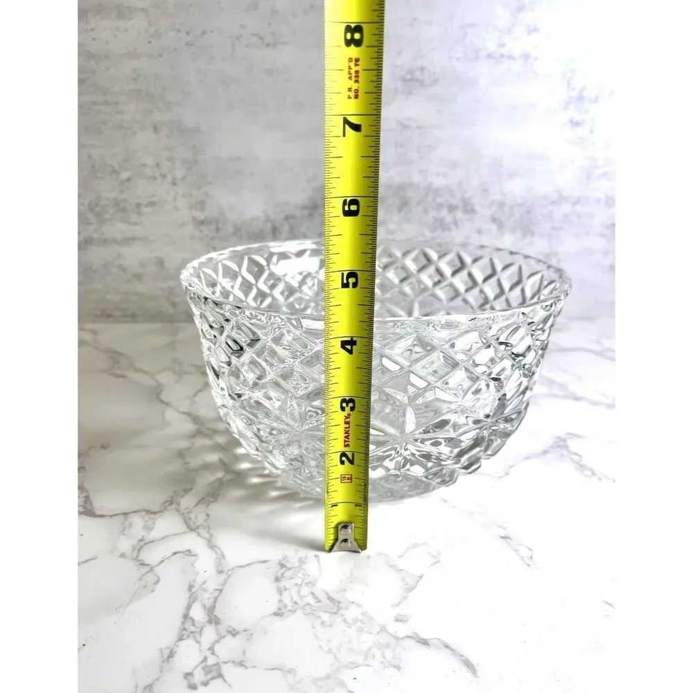 Vintage Heavy Lead Crystal Quilted Diamond Point Pattern Starburst Base Bowl